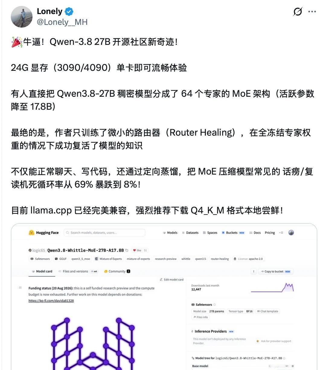 🎉牛逼！Qwen-3.827B开源社区新奇迹！24G显存（3090/4