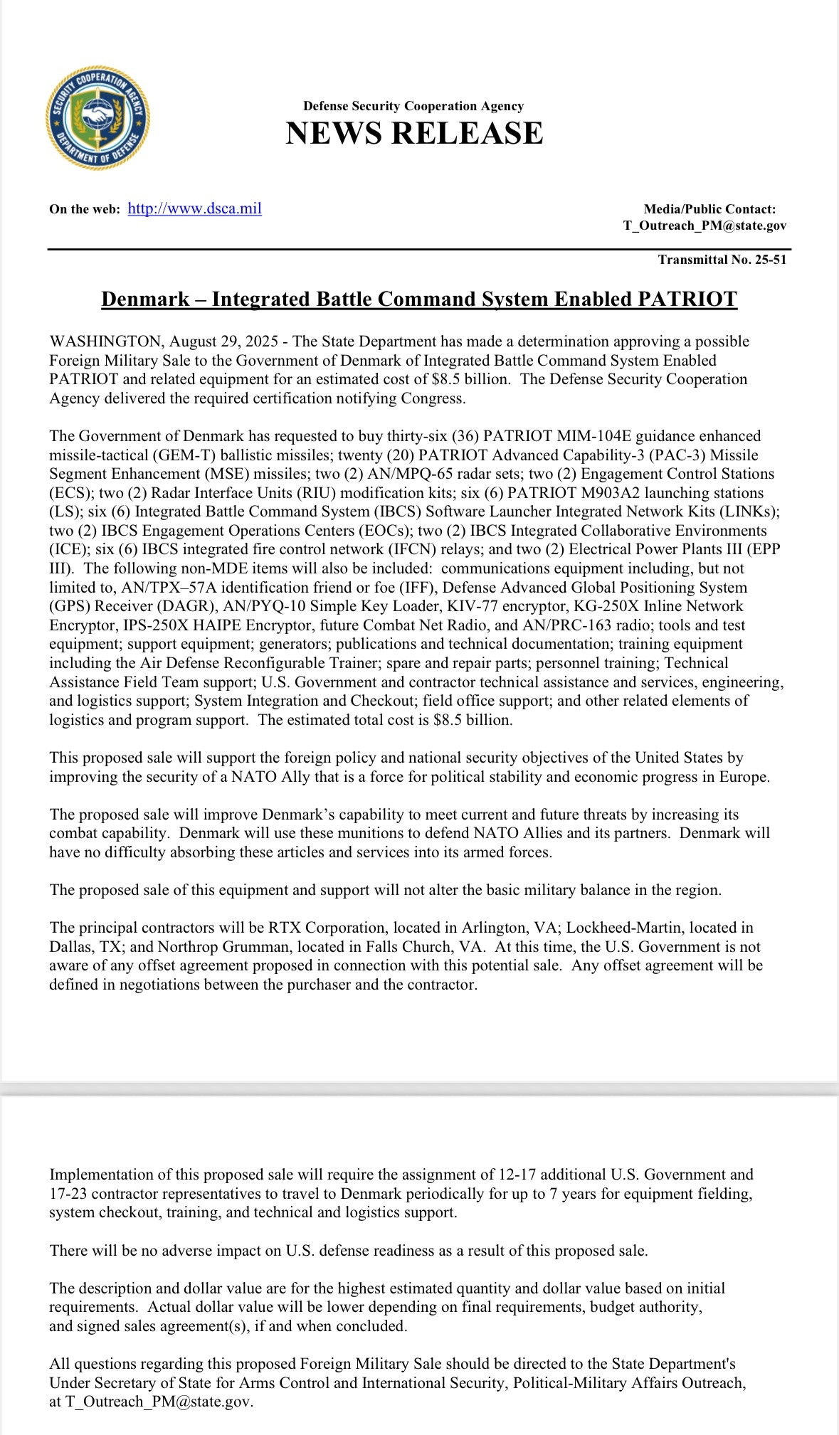 烽火问鼎计划在帝国🇺🇸给丹麦🇩🇰开出“离谱”的85亿美元2套“爱国者