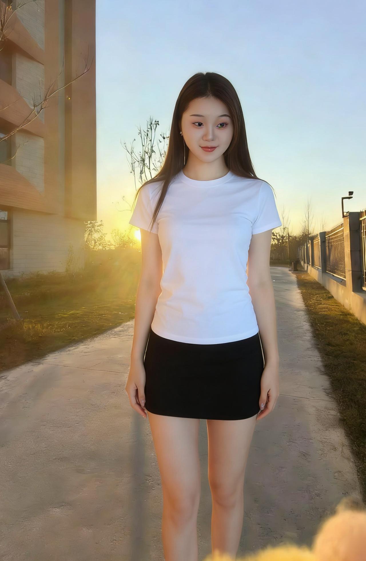 黄昏的光线，是温柔的滤镜娇躯的投影，在身后慢慢拉长落日的光，在她眼里跳荡忽