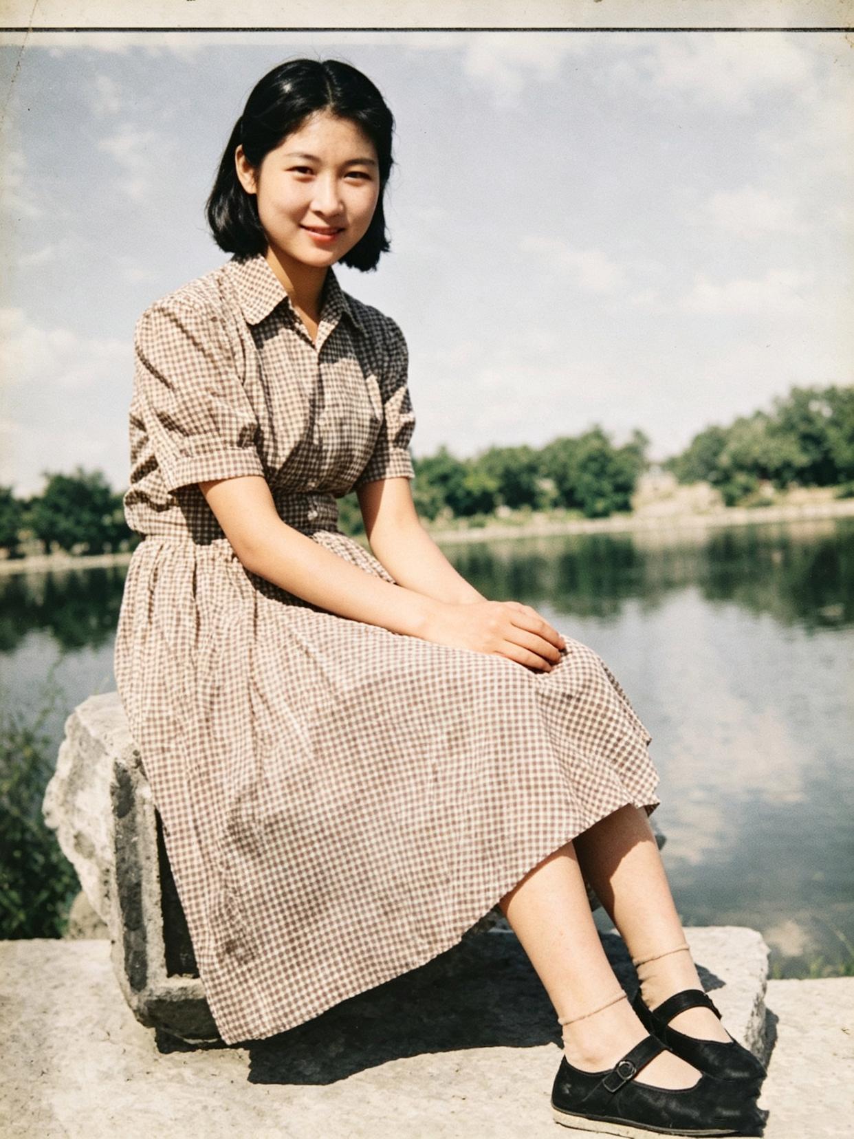 照片里这个眉眼温润、穿格纹裙的少女，17岁。她叫李敏，父亲是毛泽东，母亲是