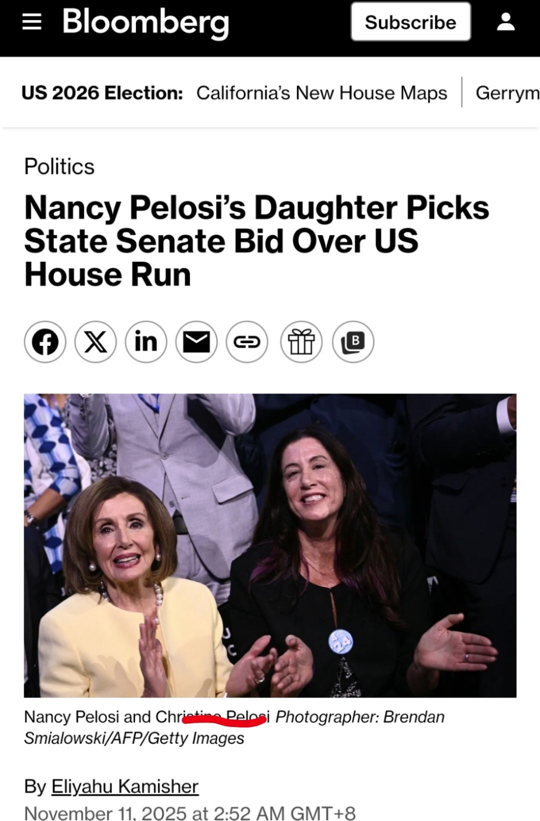 刚看到消息：佩洛西的女儿克里斯汀·佩洛西果然出来选州议员了！克里斯汀·佩洛西准备