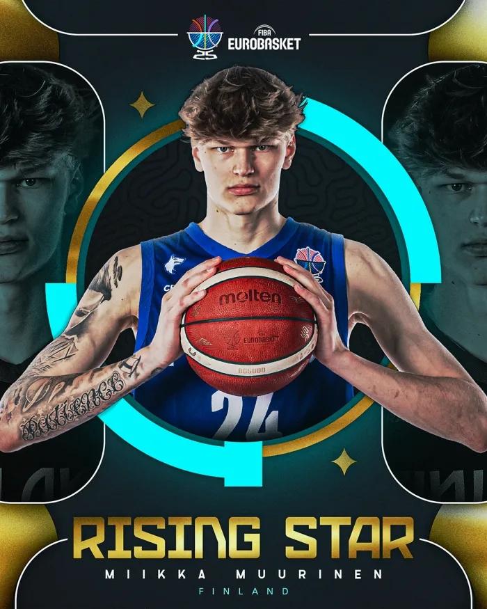 未来可期! FIBA官方: 本届欧锦赛最佳新星颁给米卡-穆里宁