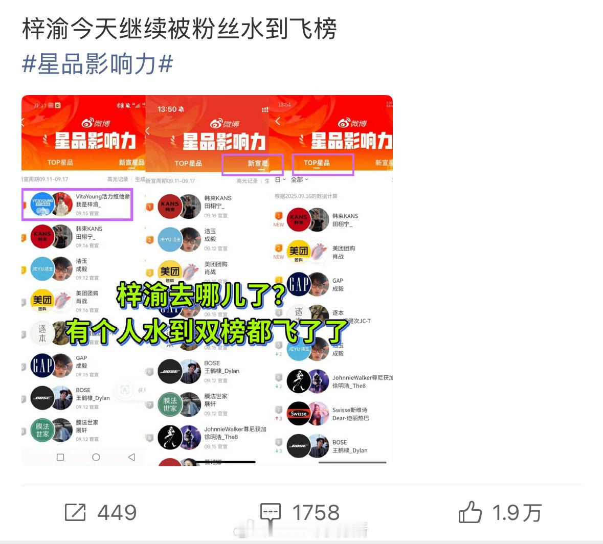 星品影响力为什么好几个yxh都在说飞榜...​​​