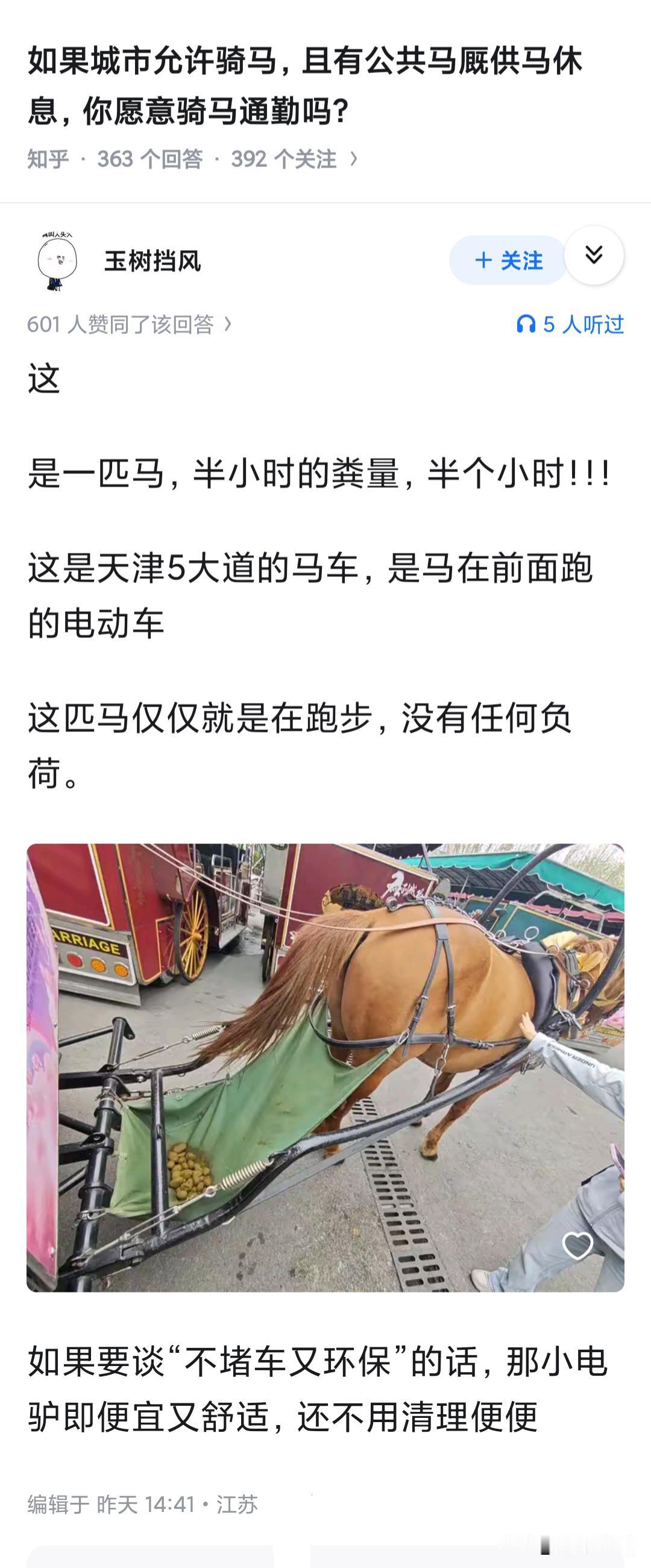 现在街上的狗屎大家都受不了，难道换成马屎就能接受？文中这还只是一马力的小排量