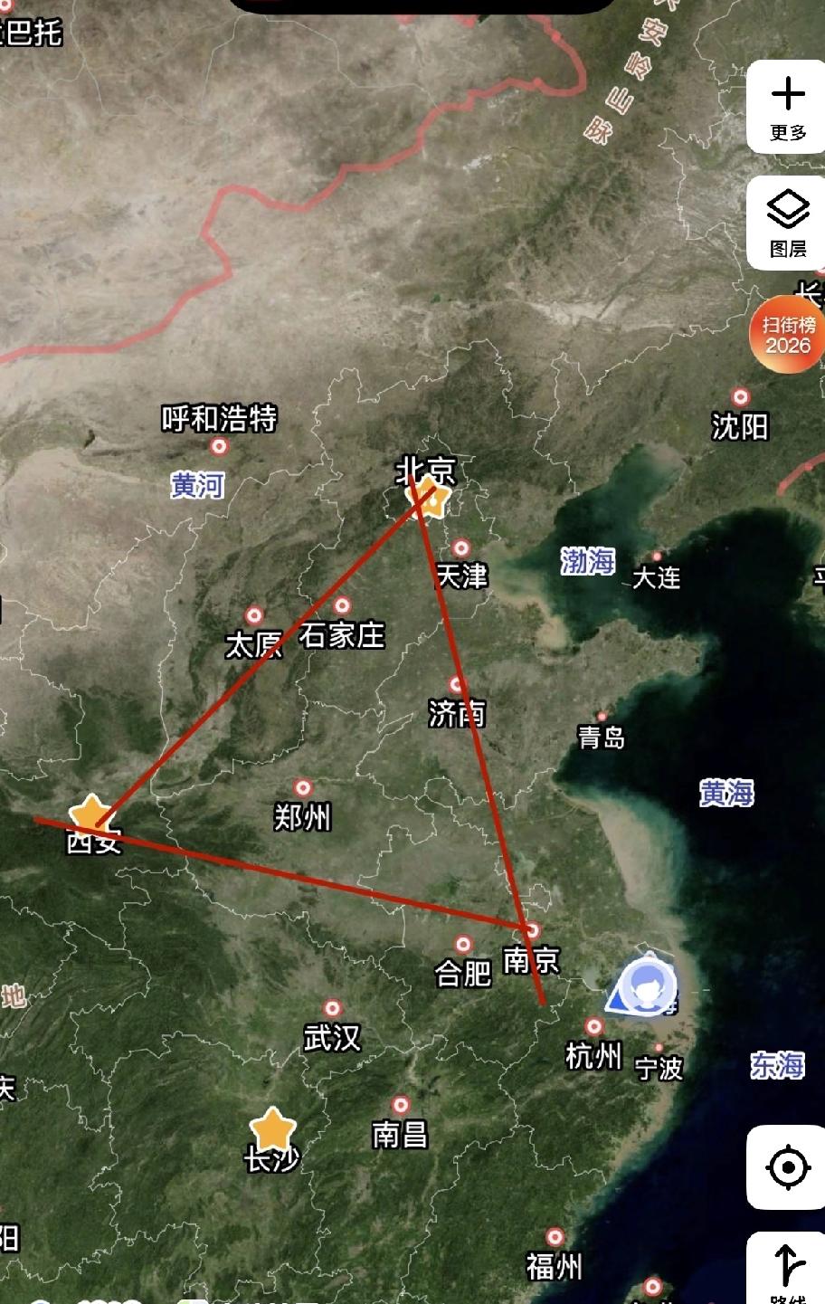 三角形的中心点基本就是安阳，往前捯就是殷商王都