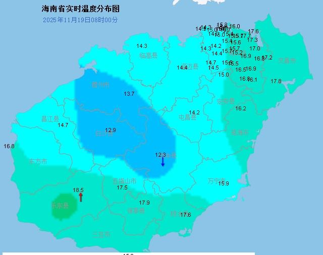 随着寒潮深度南下，今天早晨海南岛迎来今年下半年以来最冷的一个早晨，省会海口最低气