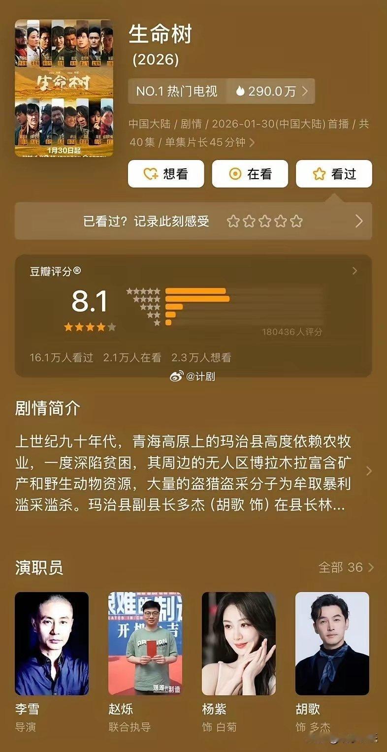 《生命树》的口碑算是保住了！虽然网播数据和收视率差强人意，但豆瓣开分8.1分，拿