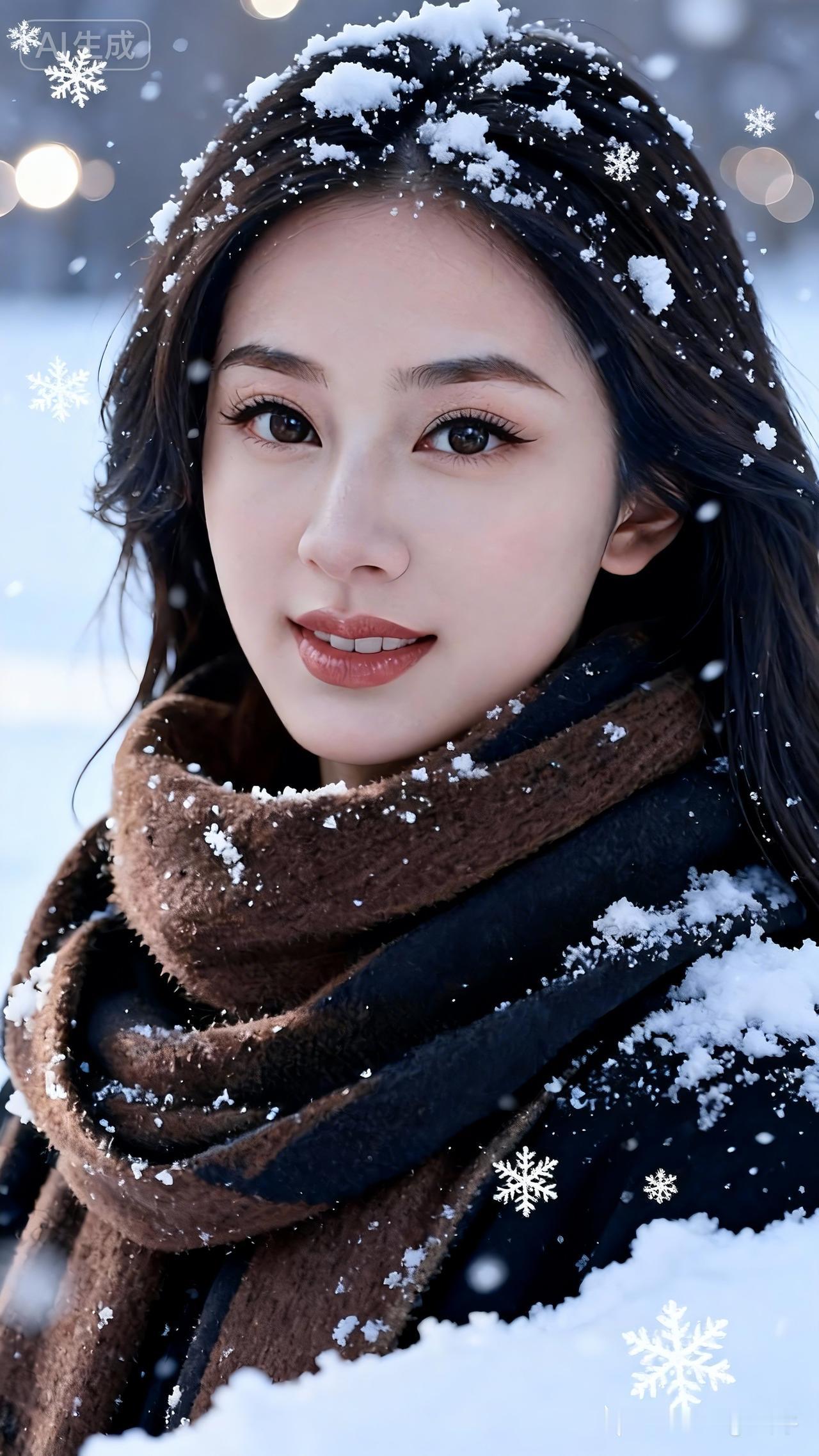 冬日暖阳下的雪景美人，温暖而迷人。