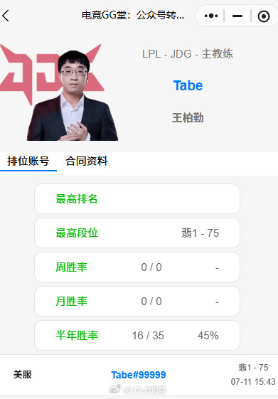 OBGG显示Tabe担任JDG主教练，看来他在BLG和JDG选择了后者，那AL怎