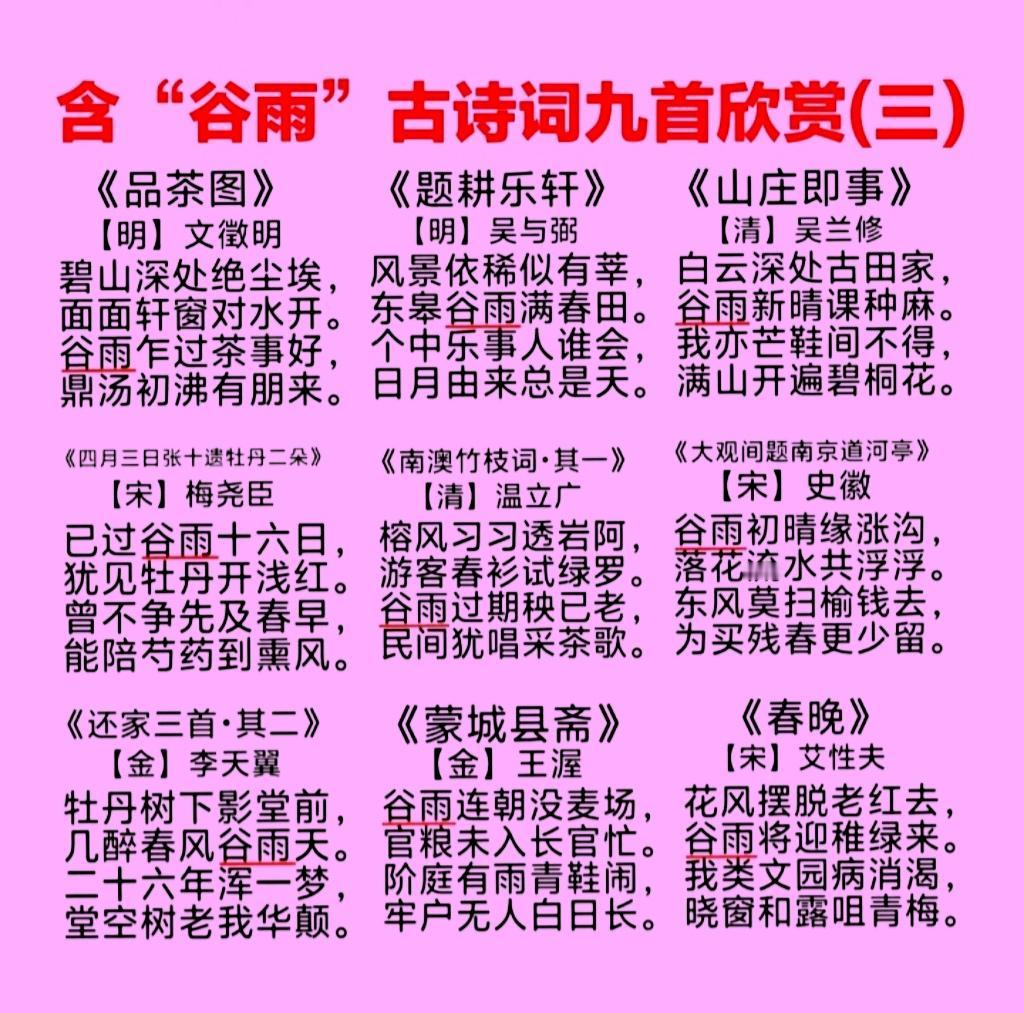 9首含“谷雨”的古诗