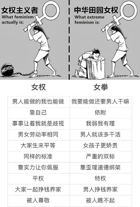 网上一张对比图，把平权和索要特权分得明明白白。真正的平权，追求的是同等机会，男