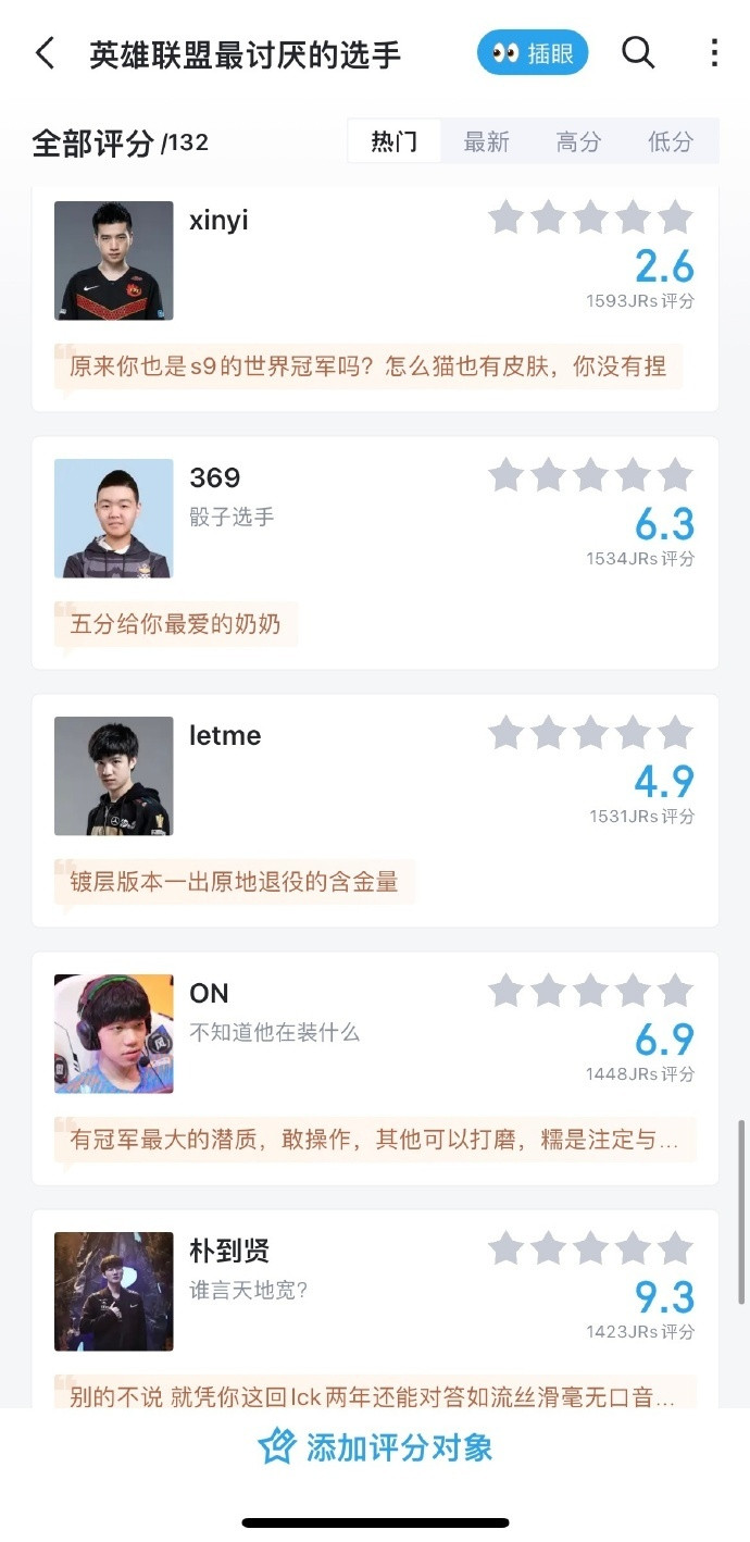 盘点英雄联盟网友们最讨厌的选手，2.5分这个真不意外1、RNG老板2.5分网友