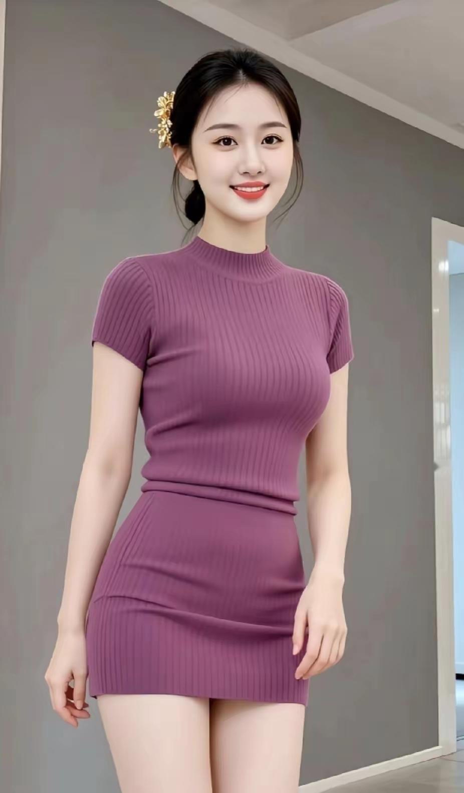 温柔紫调连衣裙，优雅气质满满！紫色修身连衣裙
