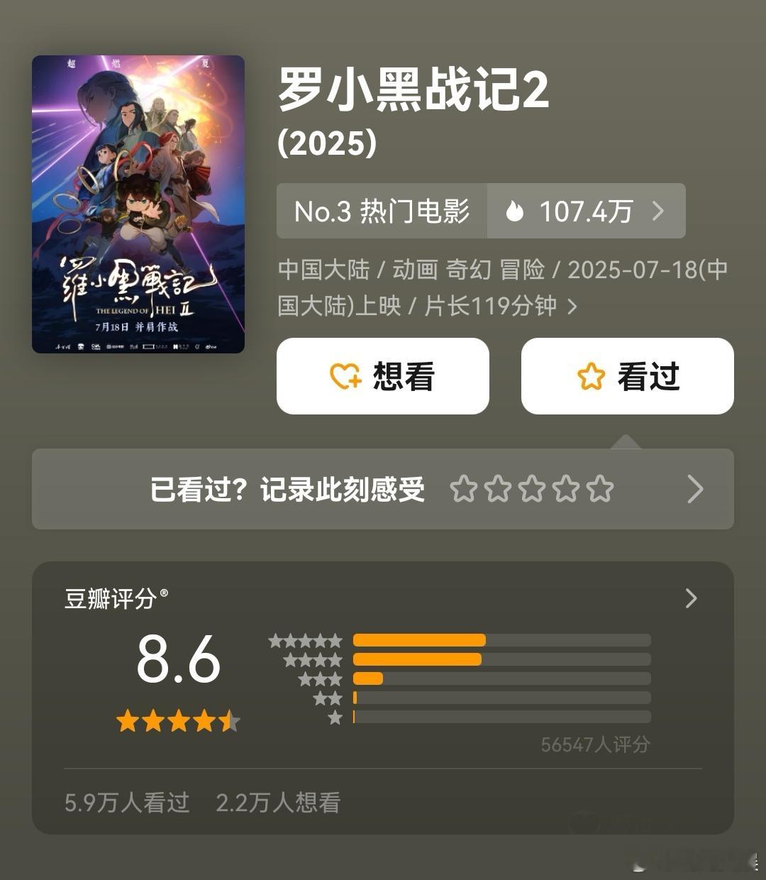 一些暑期档电影的豆瓣评分动画电影《罗小黑战记2》8.6分大鹏执导主演电影《长安的