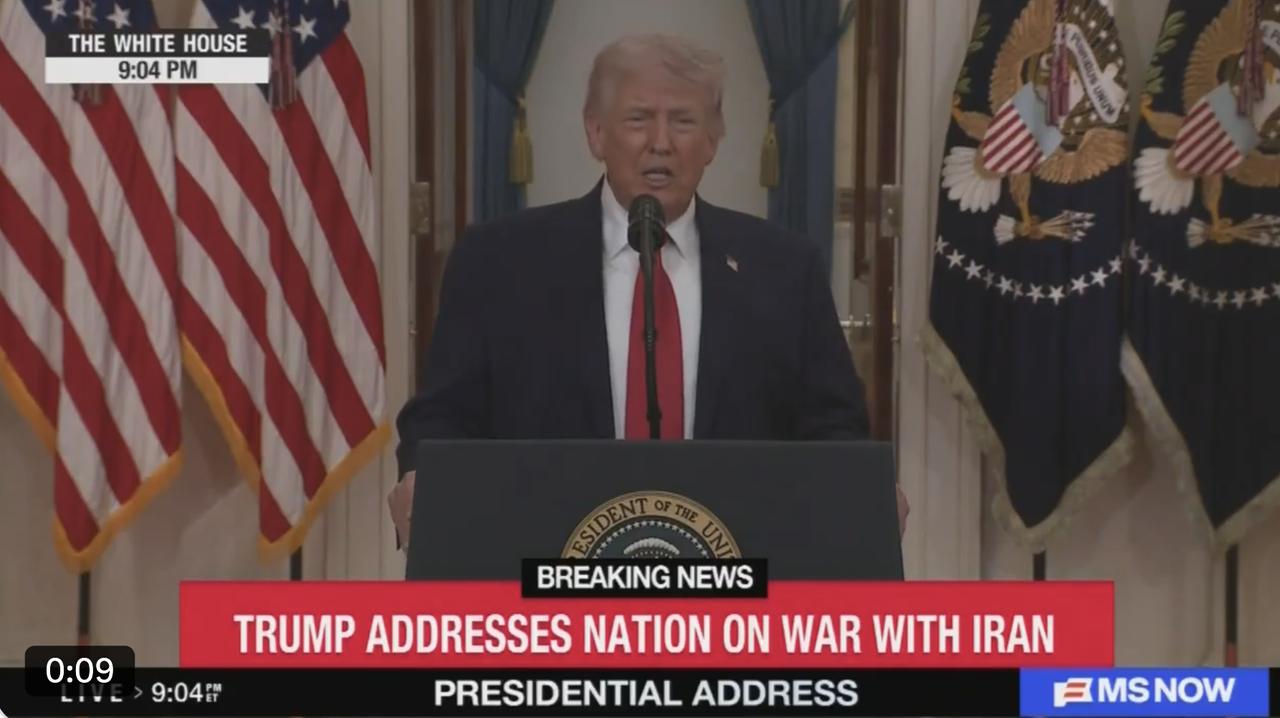 特朗普刚才，北京时间4月2日的上午九点发表全国电视讲话的时候说：我们现在完全