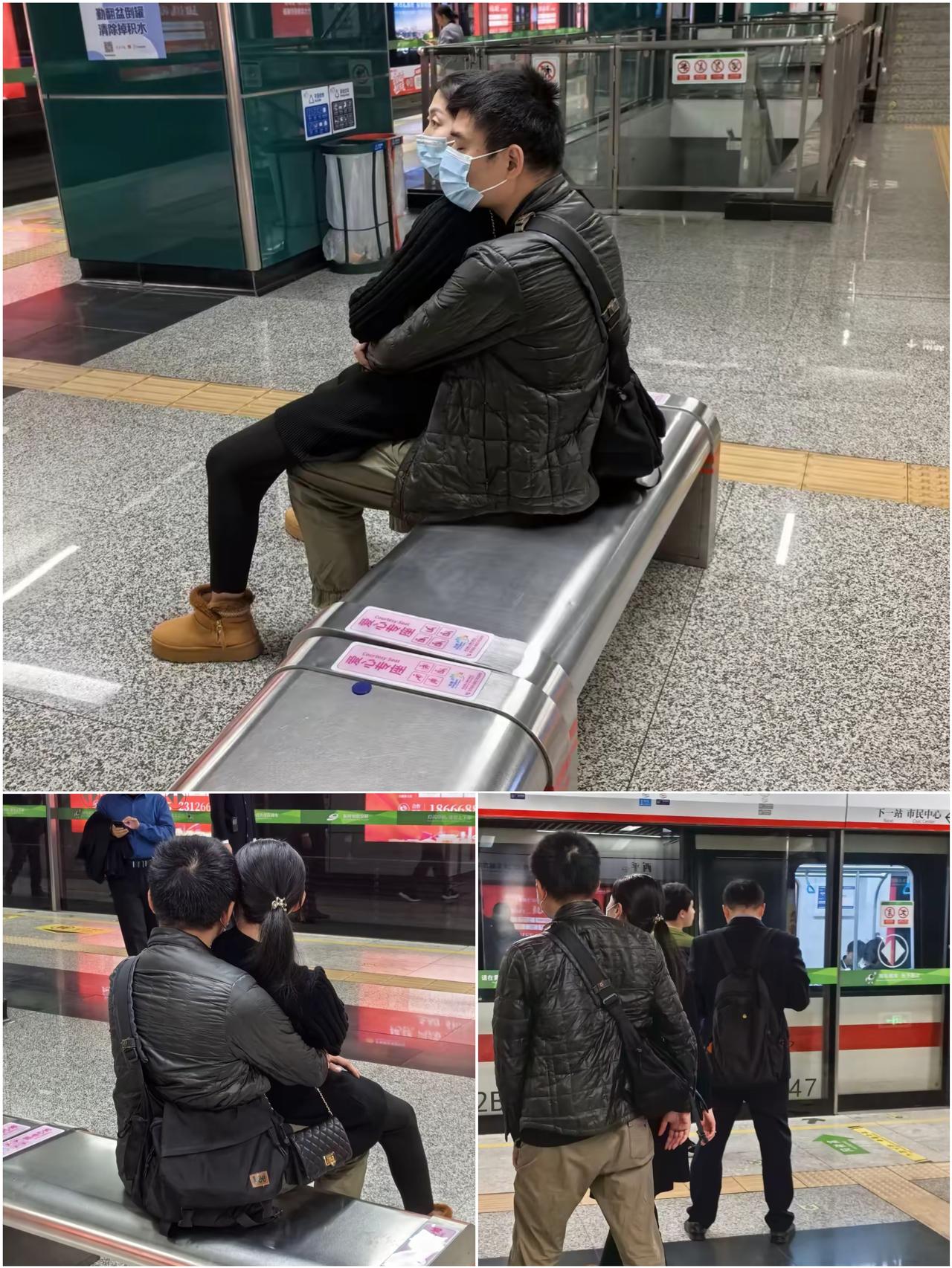 在东莞地铁2号线候车，撞见的一幕真让我尬到抠脚！一对情侣空着长椅不坐，女