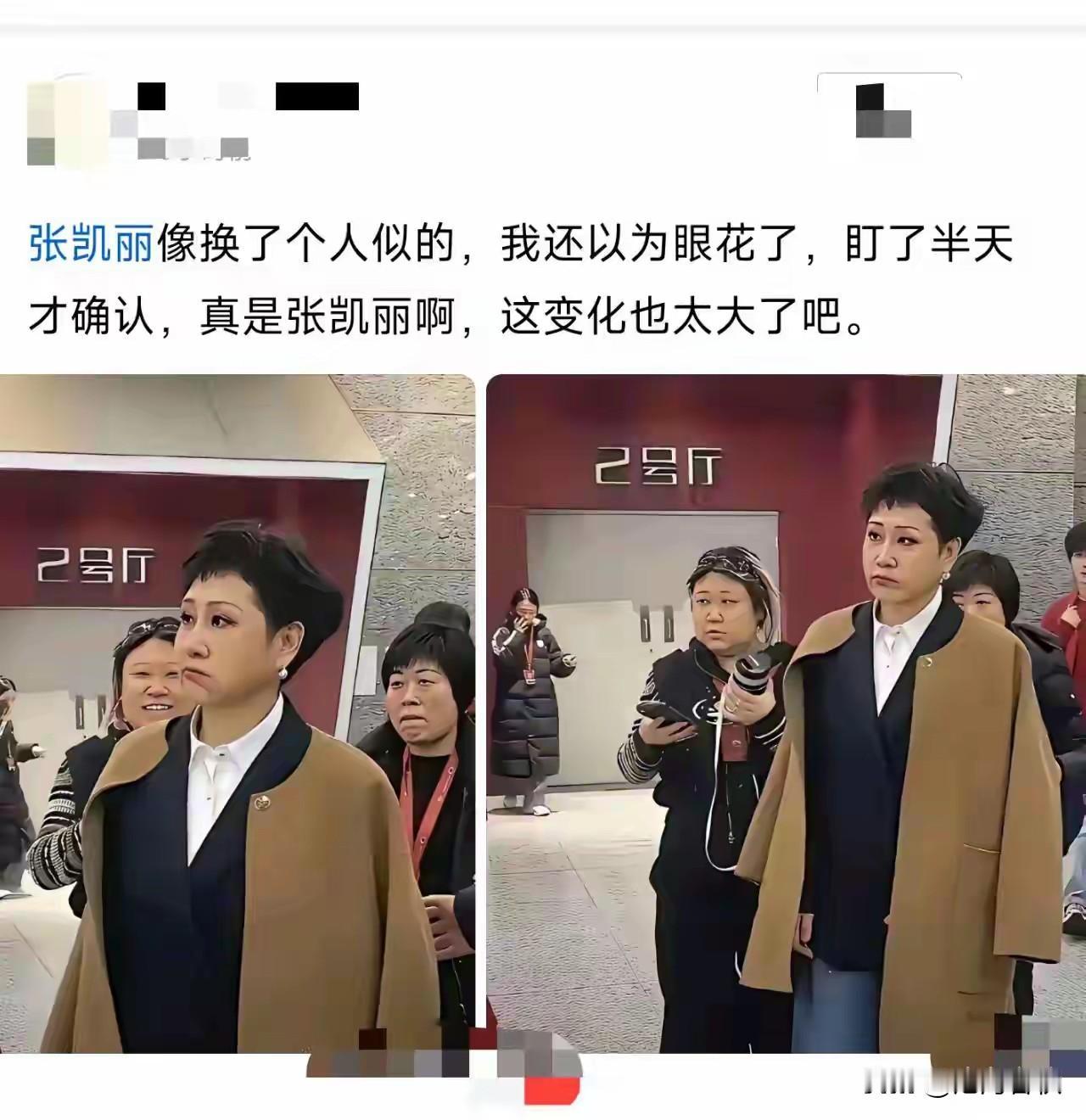 张凯丽怎么变成这样了？整体回春了，她的👄怎么了？有点怪怪的，好像含了一颗糖