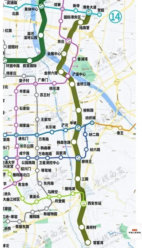 西安地铁21号线来了，共17个站点6个换乘站西安地铁21号线站点分布来了，这条
