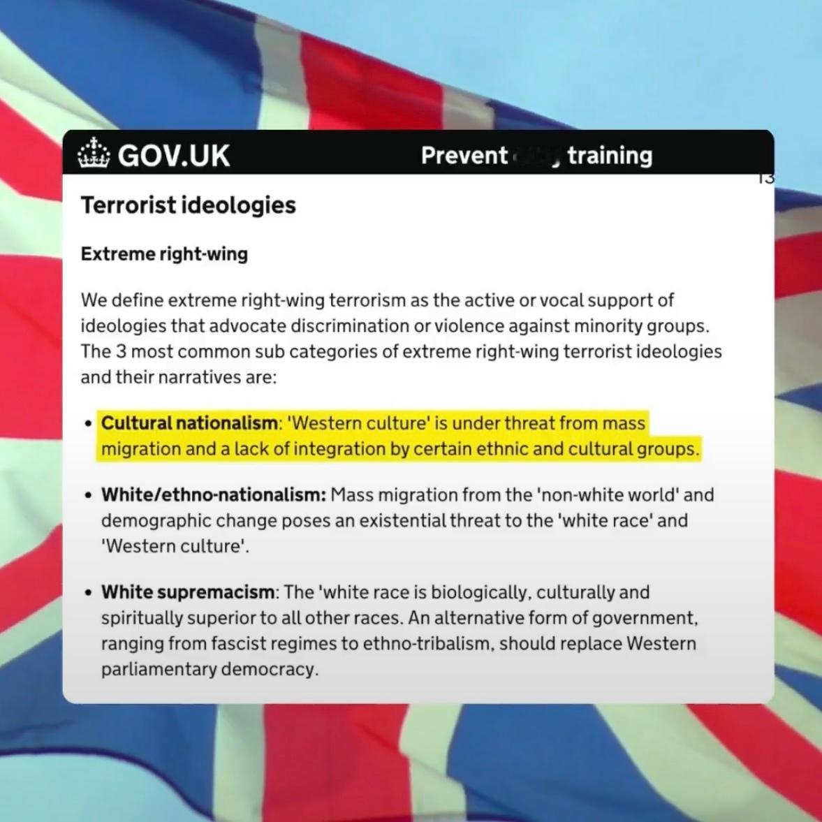 刷到一条社媒帖文，英国政府已正式将“西方文化正受到大规模移民以及某些族群和文化群