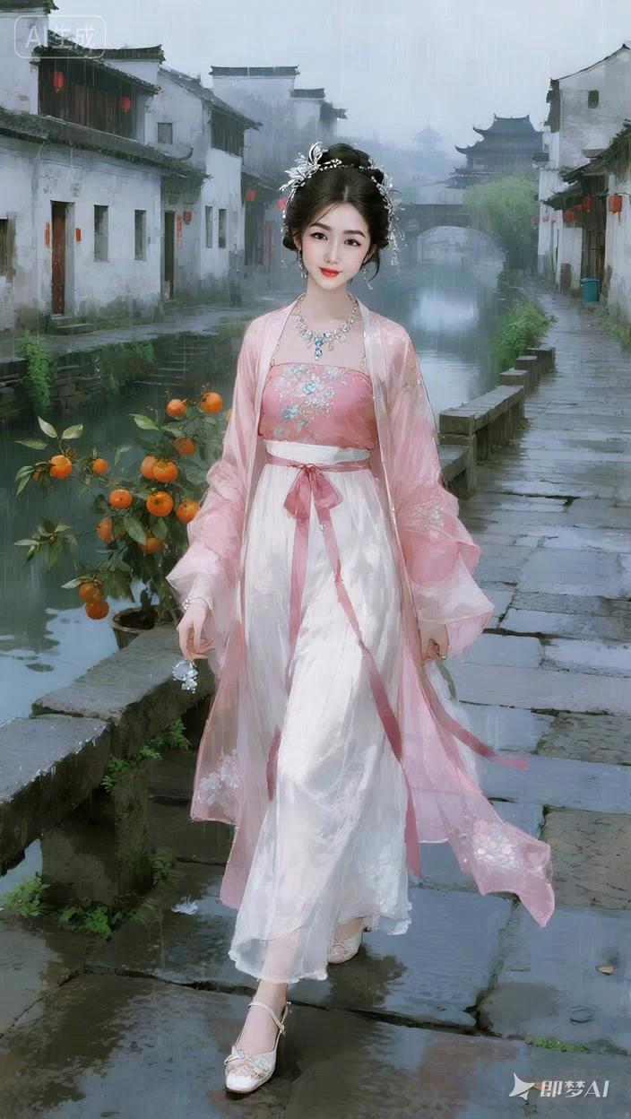 七绝●古镇风情/古韵近水楼台千古秀，临街果树万年青。烟环雾绕江南味，