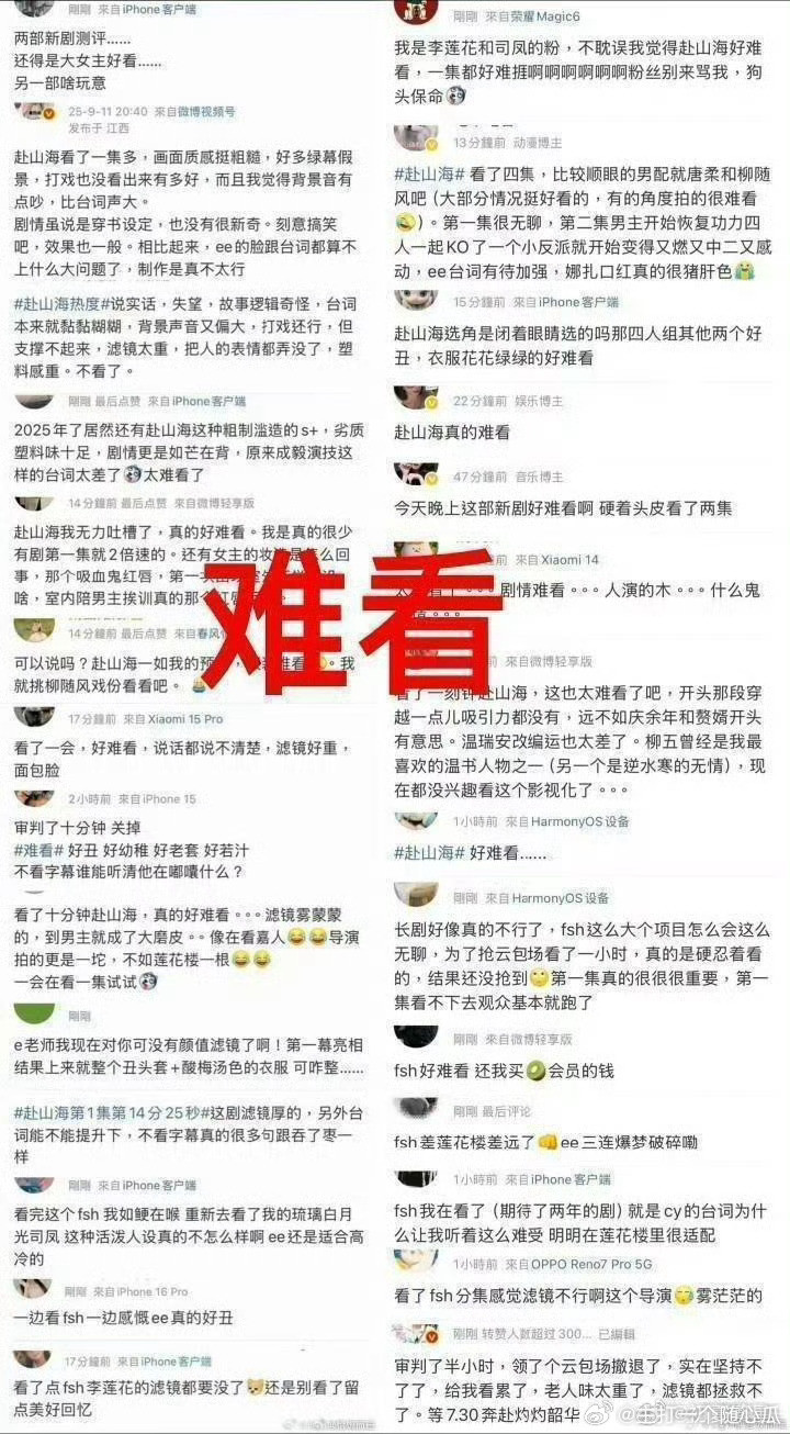 如果赴山海藏海传真对打赴山海开播第一天口碑就崩了，真实观众全是差评，导演被演员避