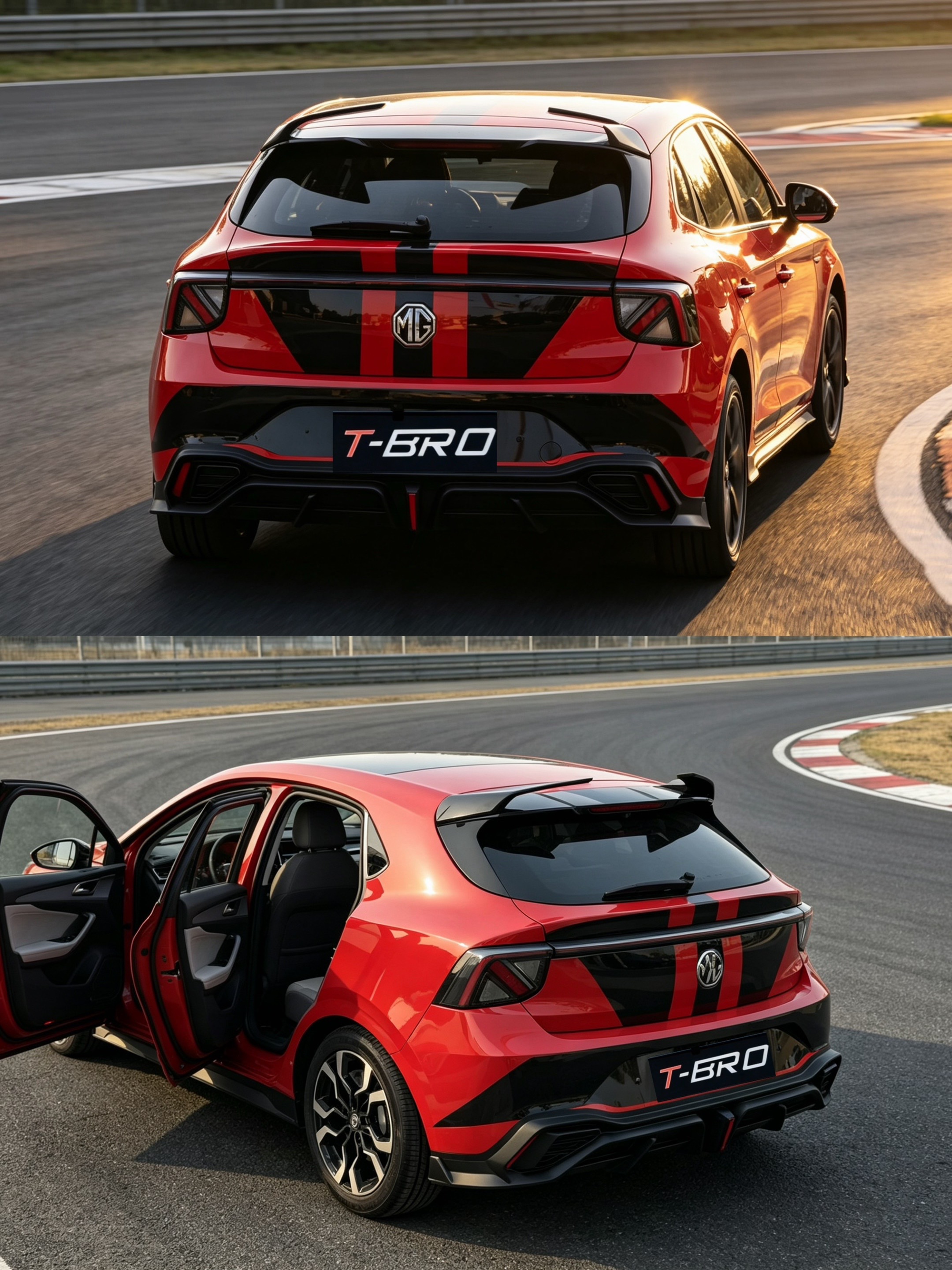 全新名爵MG4“暴徒”全整形态展出！TBRO为官方专属设计了一套红黑赛道拉花，车