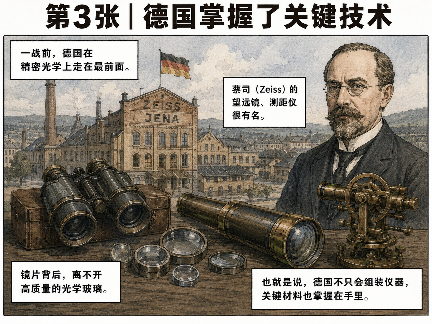 一百多年前，英国作为工业强国，也曾经被德国卡住脖子，其中一个主要的产品是：玻璃1