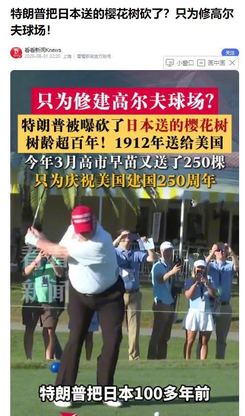 美国迎建国250周年的时候，日本首相高市早苗精挑细选250棵樱花树当国礼，明着是