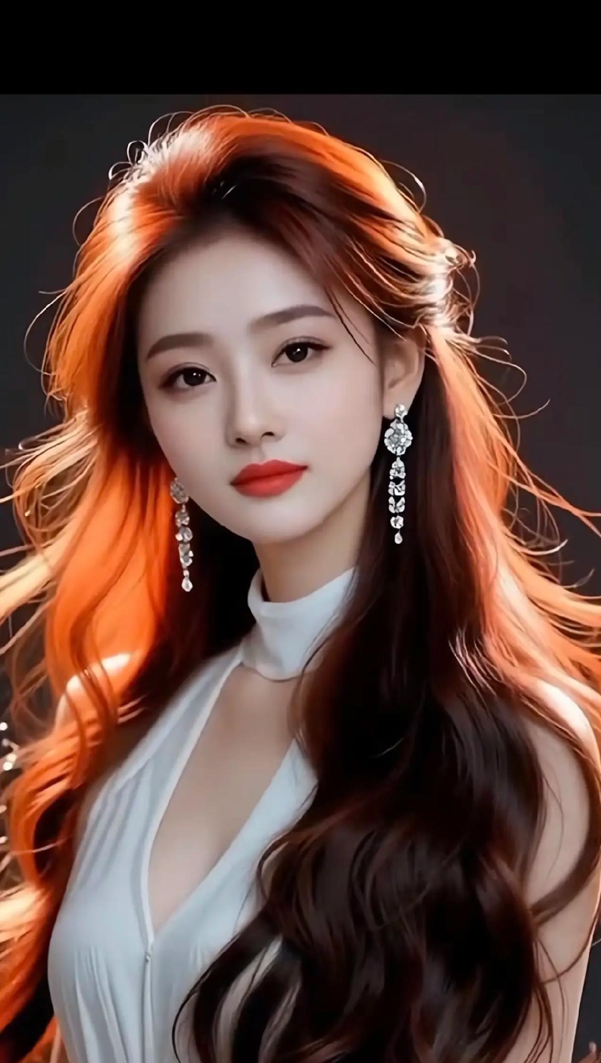 红发少女，优雅迷人，闪耀耳环，时尚穿搭红发女神穿搭