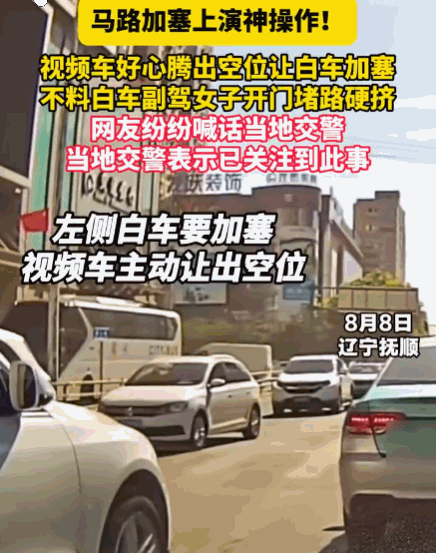 人狂必有祸！辽宁抚顺，一道路上，一辆白色轿车试图从左侧变道加塞。后方视频车主见状