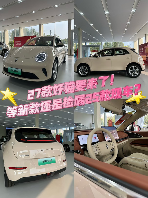 纠结到头疼🤯看欧拉好猫陷入两难抉择一边是优惠力度很香、到店就能提车的25款好猫复古圆润的外观，猫眼