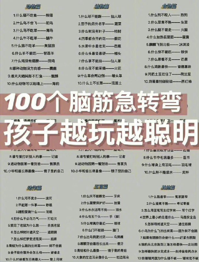 100个脑筋急转弯，经常考考孩子，孩子更聪明！​​​