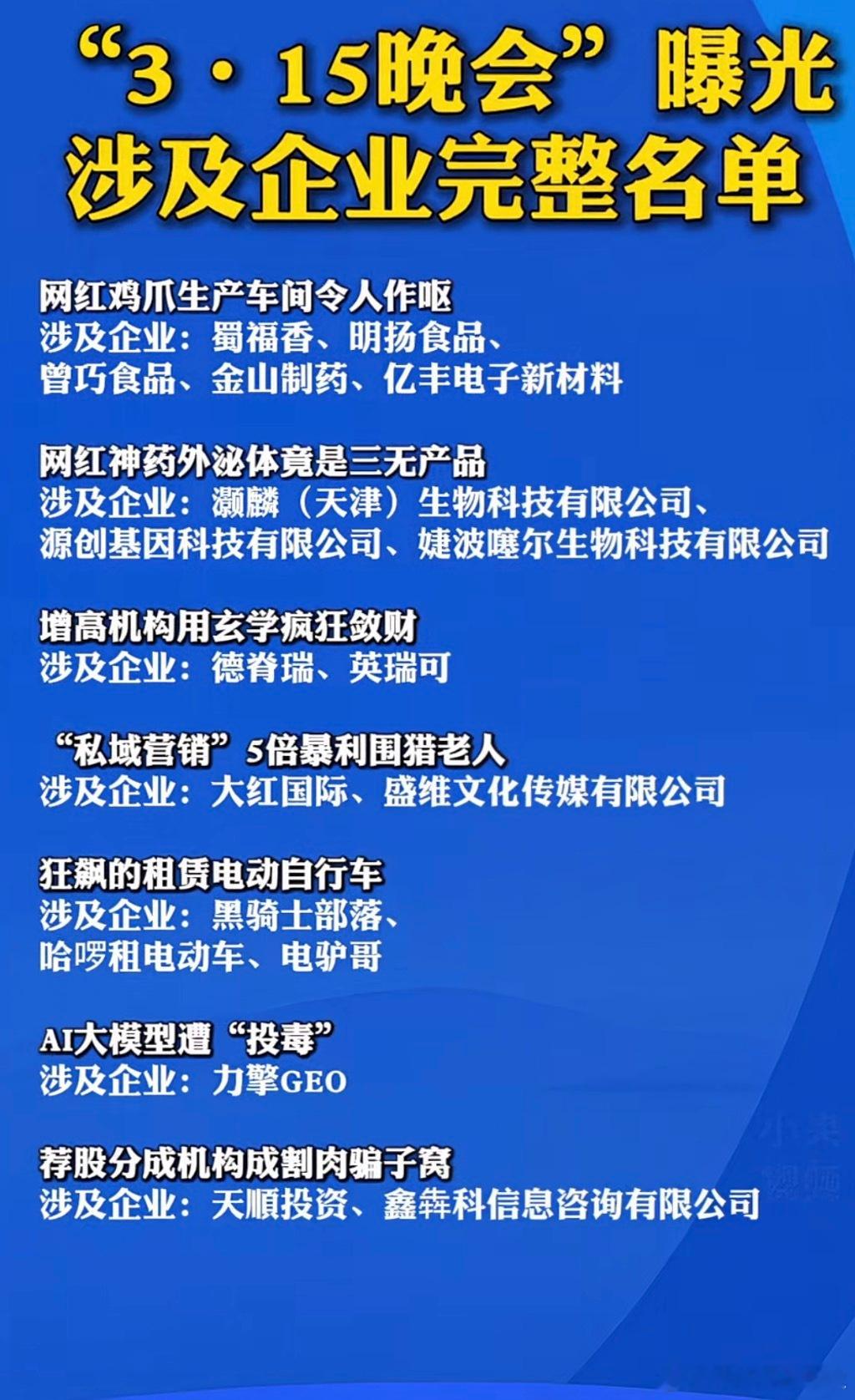 今年3.15晚会曝光涉及企业完整名单，避雷315打假企业