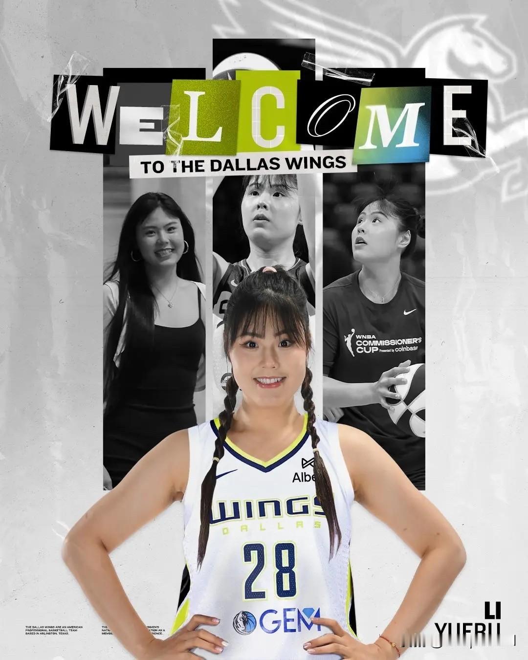 WNBA达拉斯飞翼官媒更新晒照，正式欢迎中国球员李月汝加入球队。配文：“欢迎