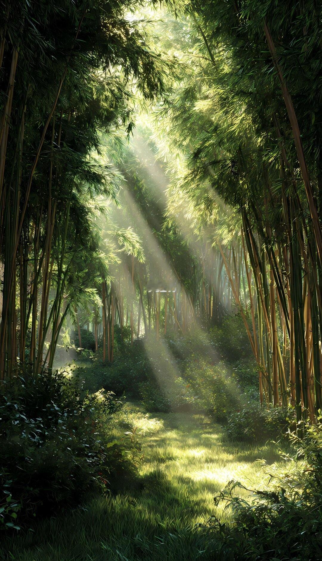 阳光穿过竹林，微风拂过，此刻心也静了下来氛围感壁纸聆听大自然的旋律自然与心灵