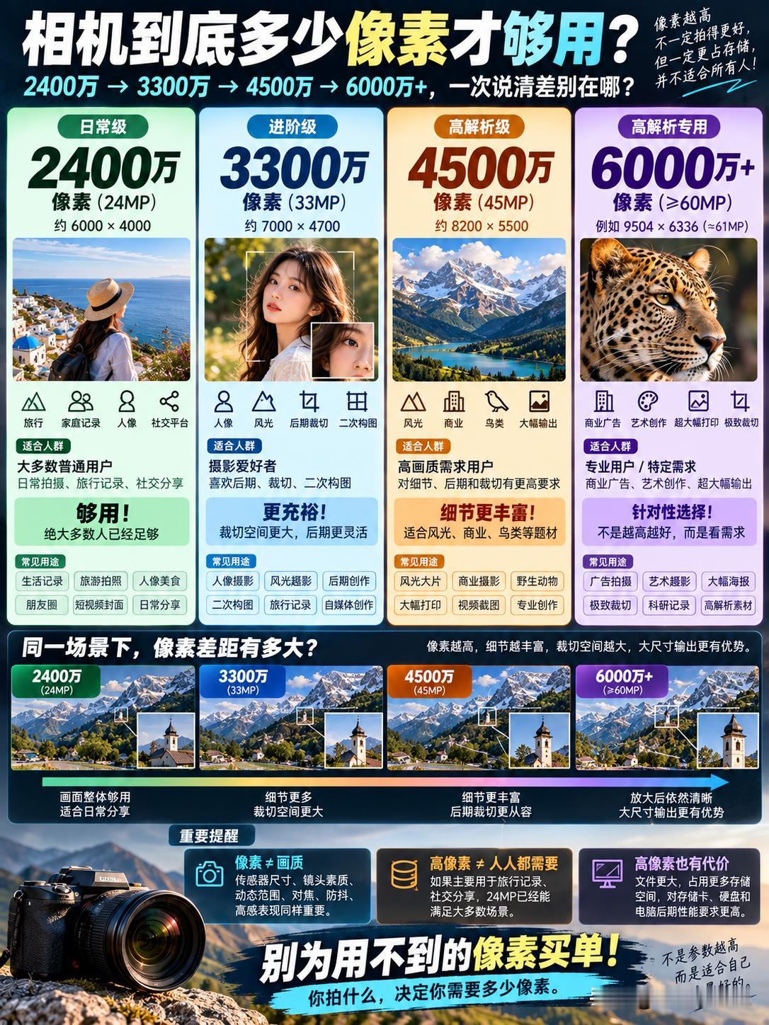 相机到底需要多少像素？一图告诉你答案。很多人买相机，总觉得“像素越高越好”