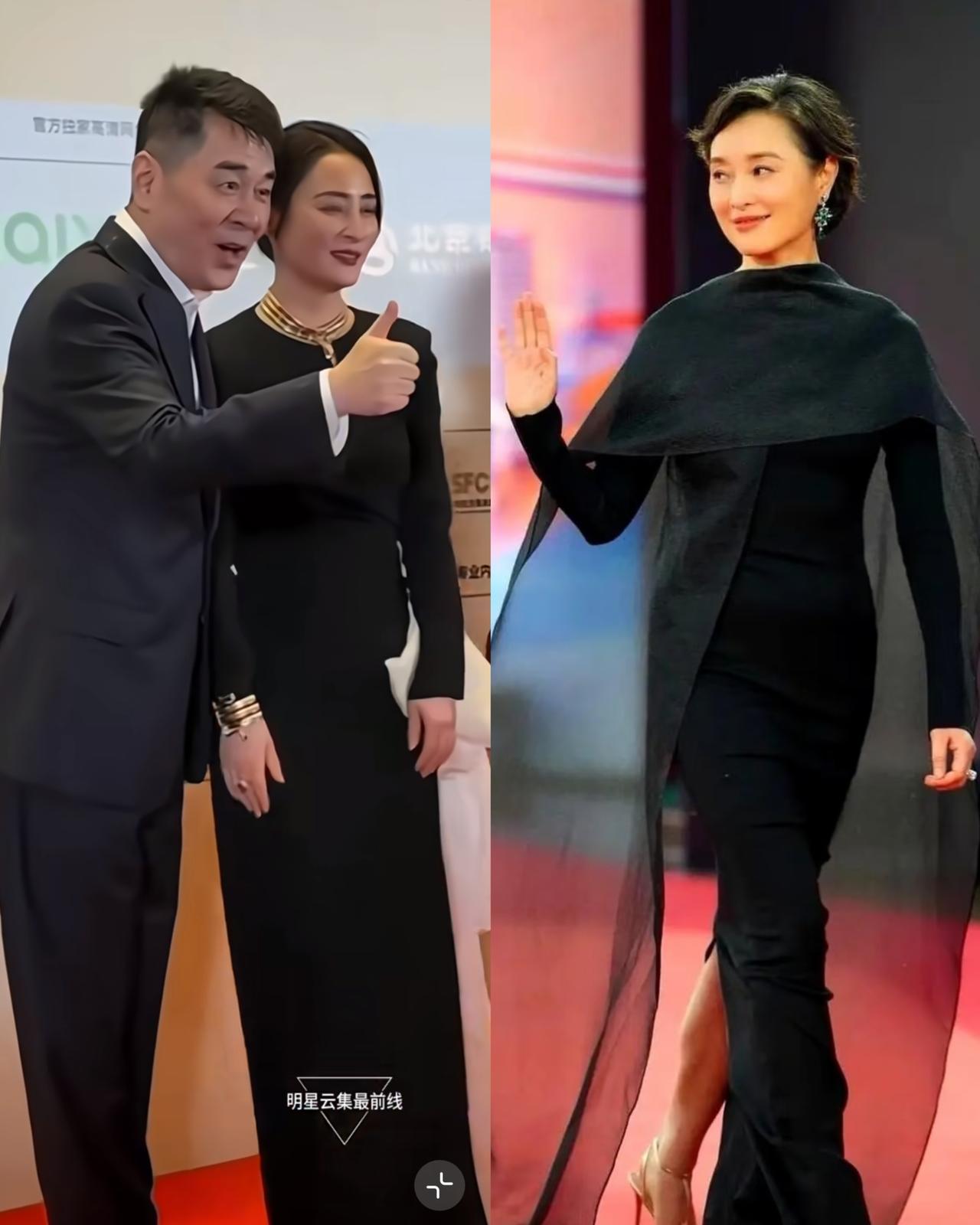 偶然发现，蒋勤勤跟吴越都穿过这种全黑全裹的裙子。两人的风格相近，气质却完