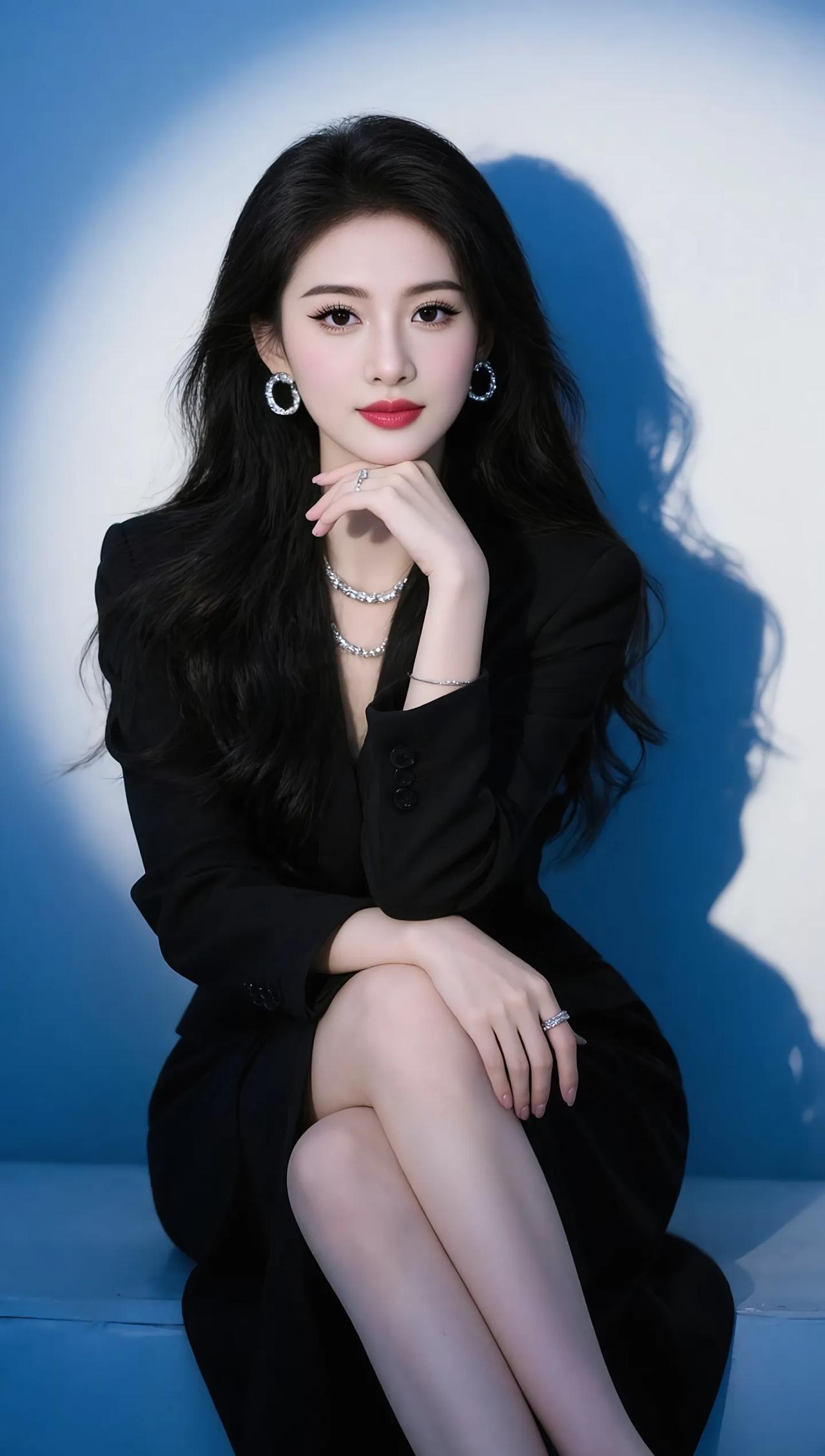 优雅黑裙，气质女神，珠宝闪耀，红唇诱惑