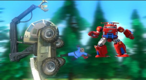 熊出没森林超级人和超级飞侠乐迪一起大战超级伐木机器人