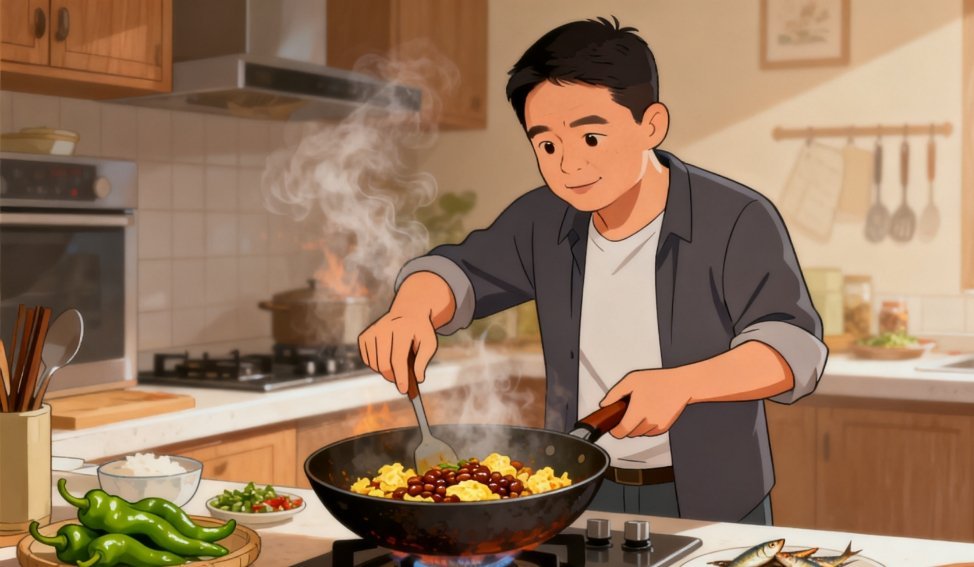 灶台间藏着最动人的烟火气！酱豆炒蛋、尖椒小鱼都是刻在记忆里的家常味，下饭又暖心。