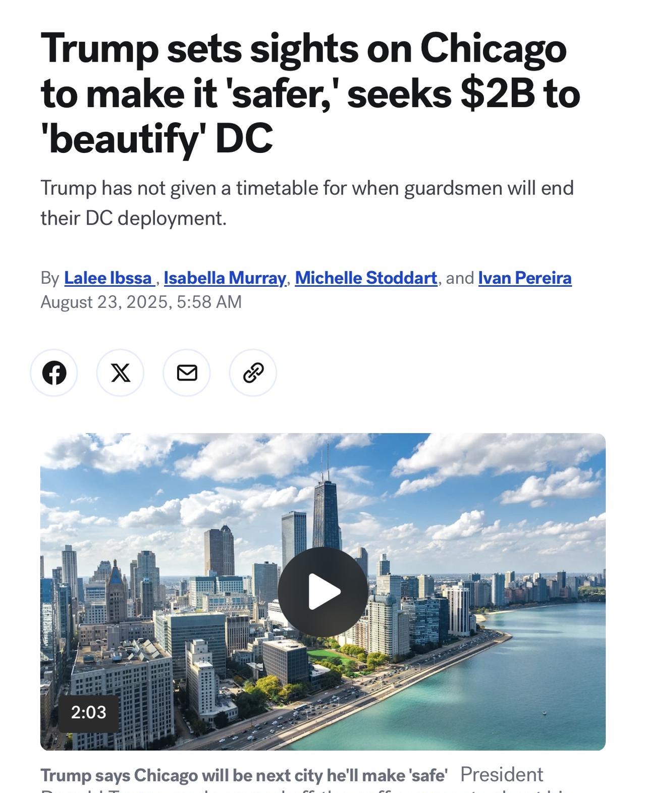 唐纳德·特朗普表示，他希望打击美国其他城市的犯罪，并将目光放在芝加哥，这是一个由