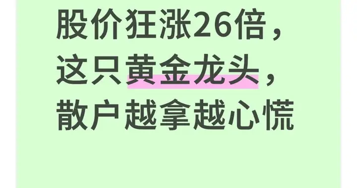 股价狂涨26倍, 这只黄金龙头, 散户越拿越心慌