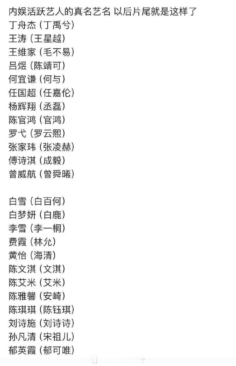 艺人真名合集