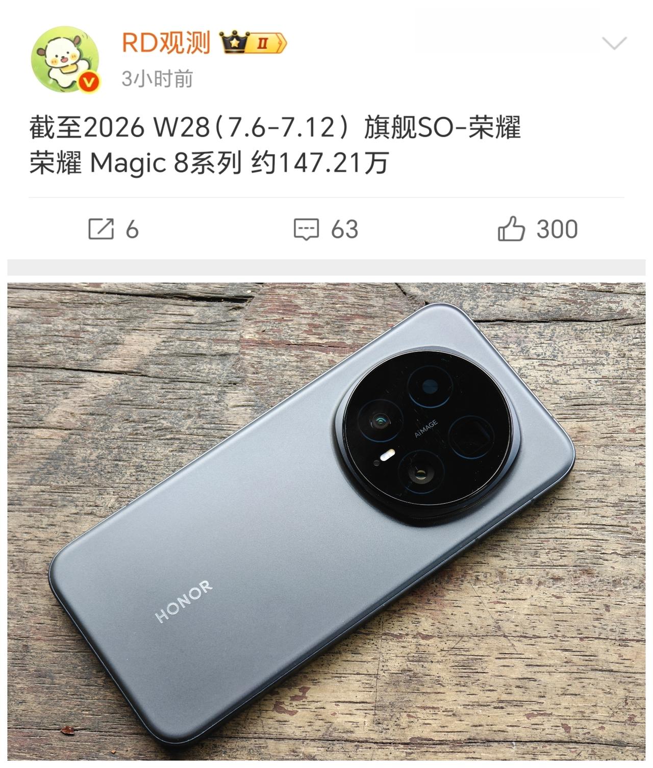 留给荣耀Magic8系列突破200万销量的时间不多了！上周荣耀Magic8系列