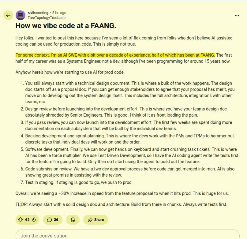 美国科技巨头FAANG是如何进行“VibeCoding”的。大家好。我想在这