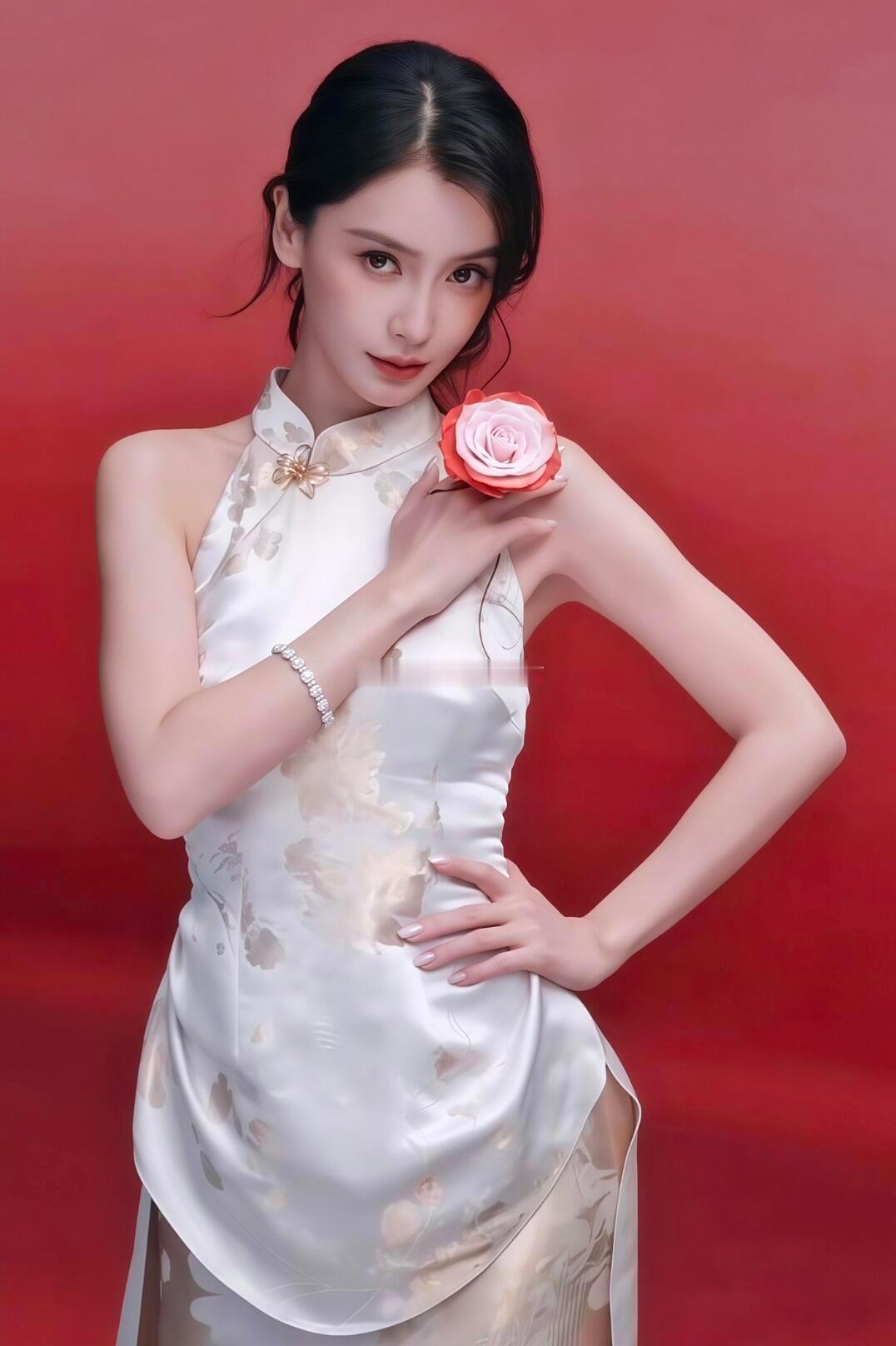 Angelababy挂脖白色旗袍被Angelababy这套挂脖白旗袍美到失语！简
