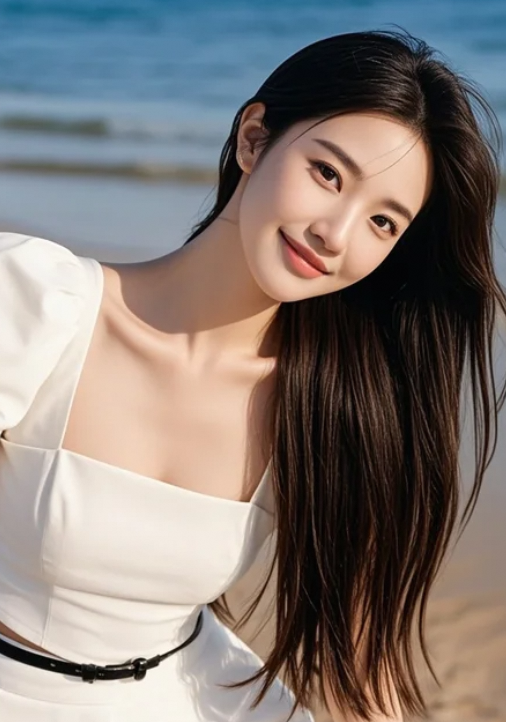 美女凝视远方，侧脸美得像被薄云轻吻过的山峦！