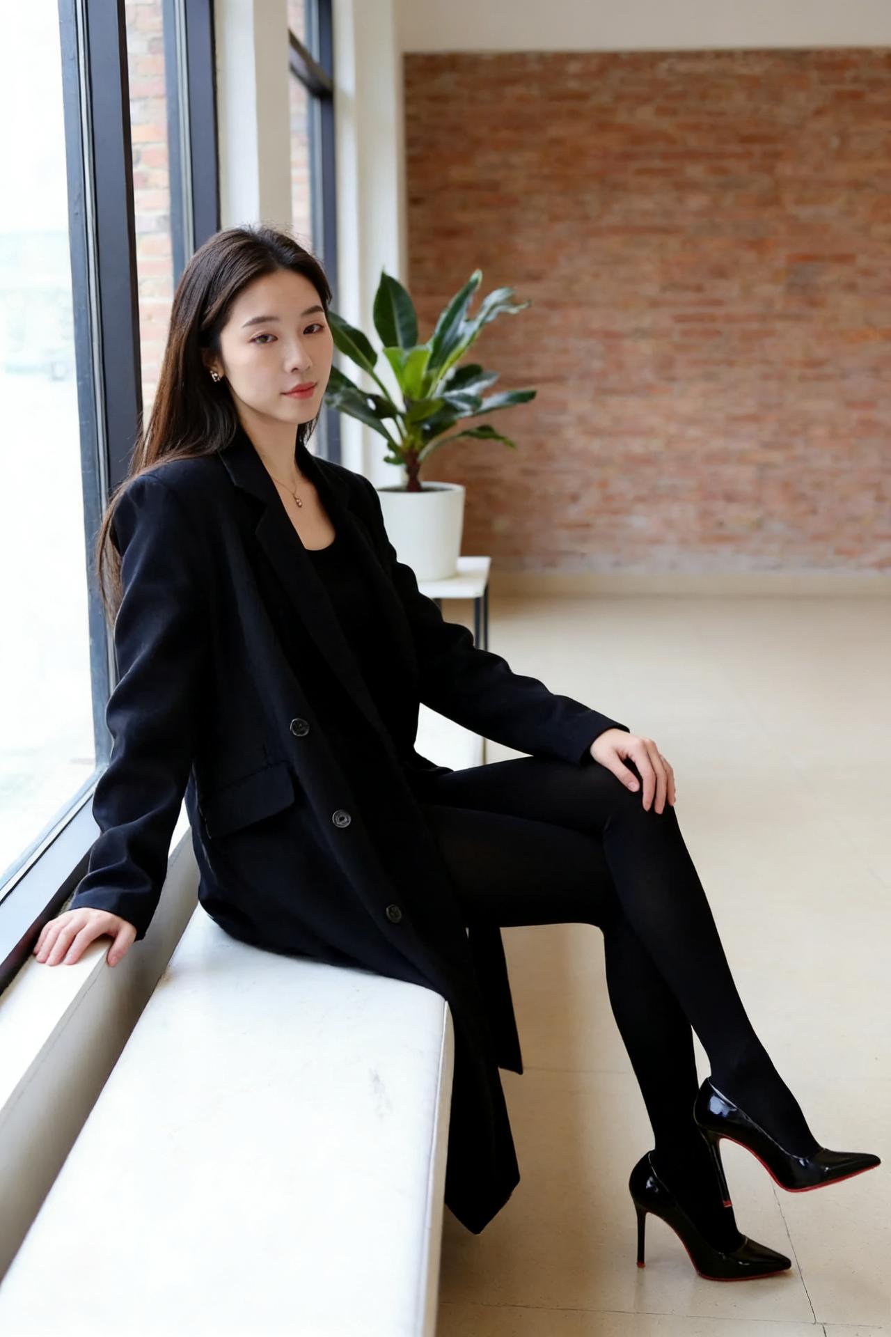 窗明几净处，美人倚栏坐。