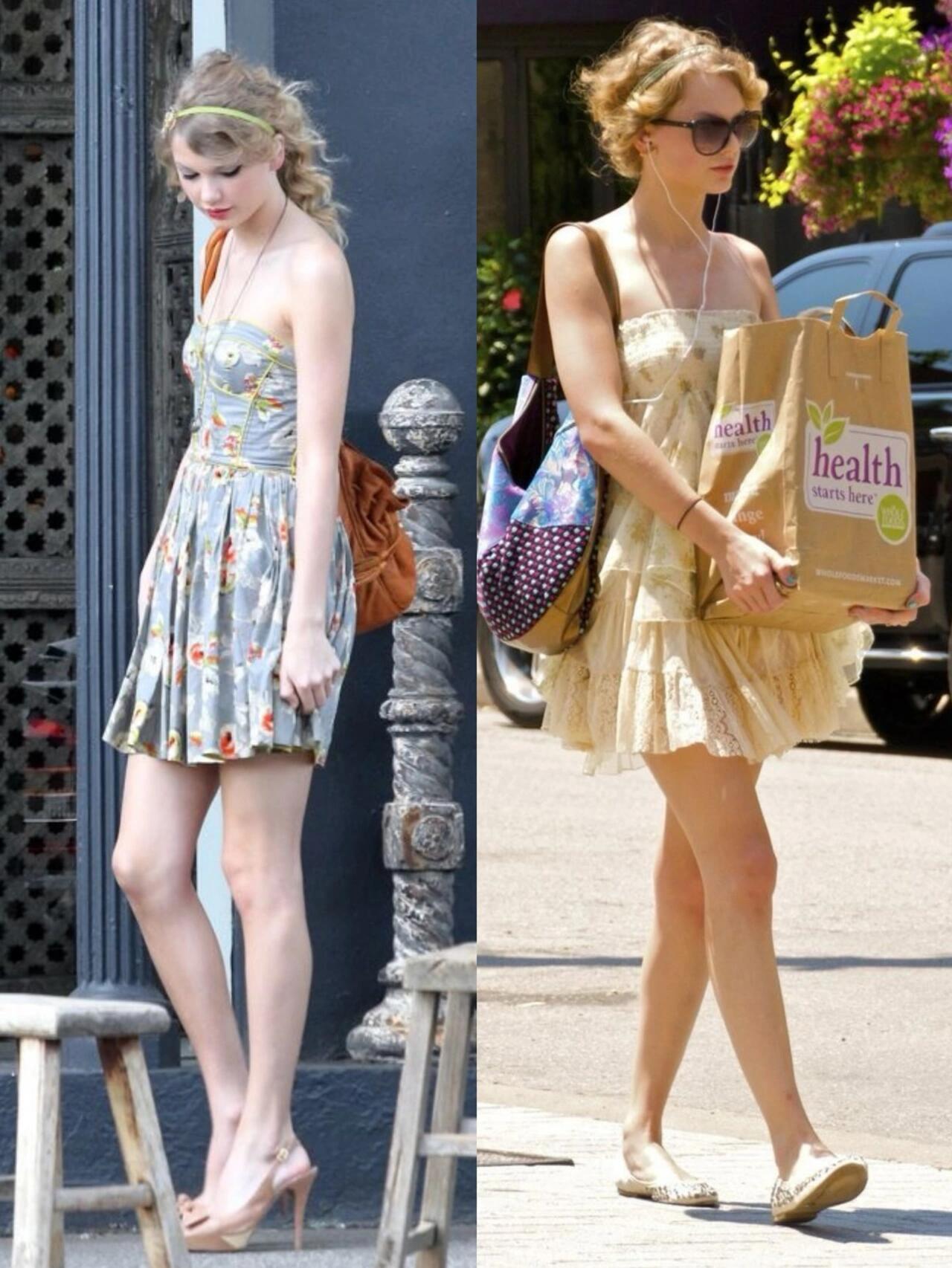 霉霉早期街拍，气质太好了！自带复古甜美的森系少女感，碎花抹胸裙、蕾丝小白裙、淡粉