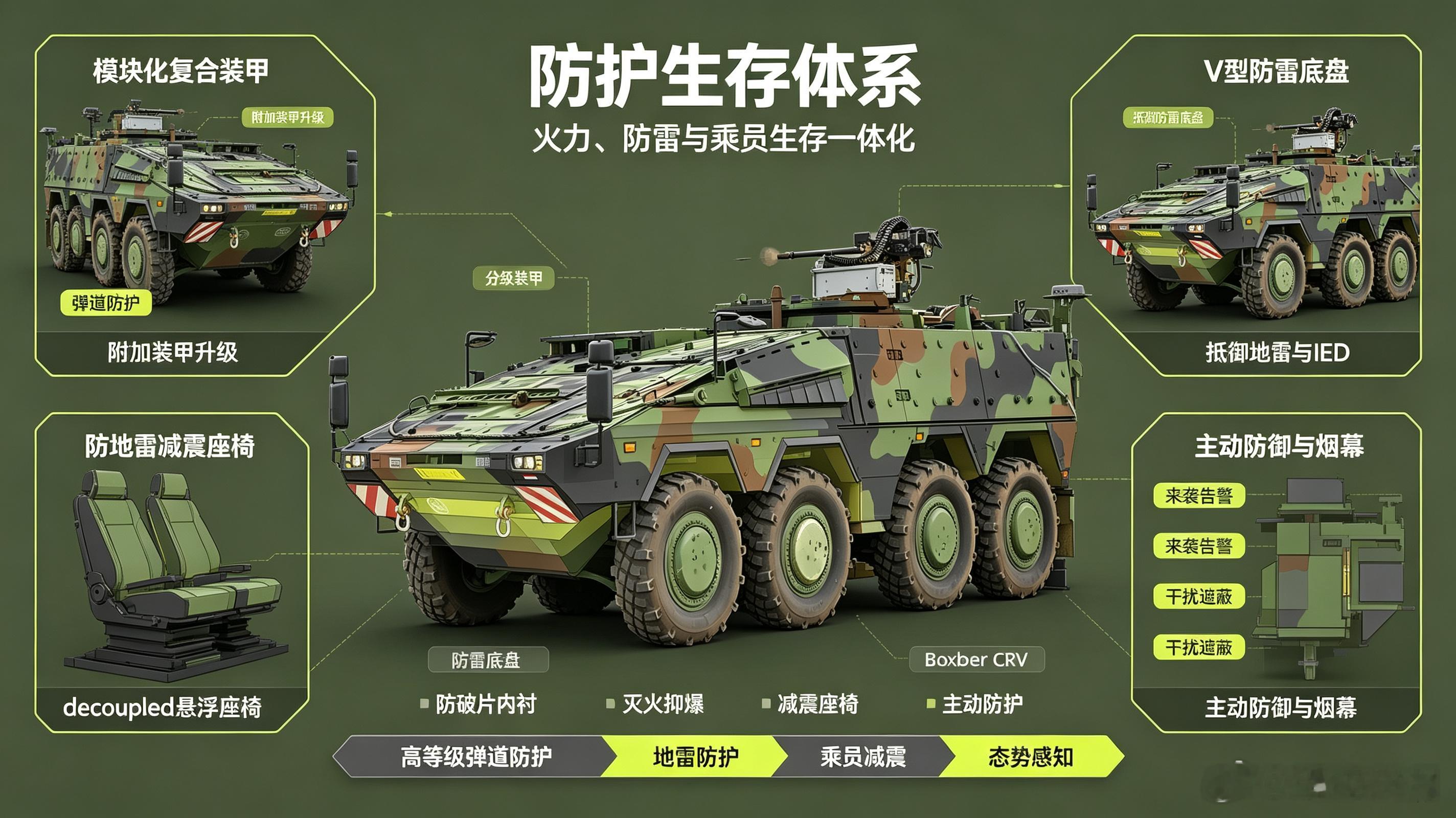 每天认识一件兵器BoxerCRV“拳师犬”是德欧联合研制的8×8模块化侦察战斗